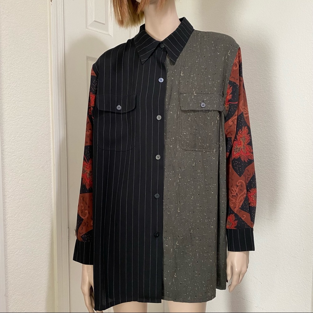 Vintage KOOS of Course Brown Combo Patchwork Button Down Shirt L